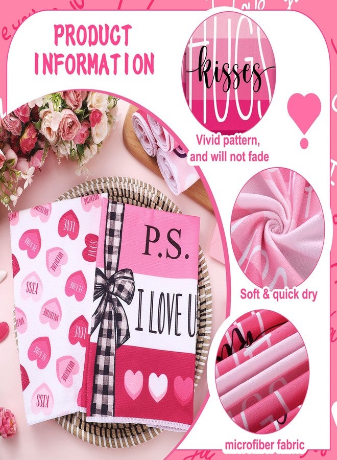 SmoothNovelty 6 Pcs Valentine's Day Kitchen Towels Rose Red Love Heart Dish Towel Decorative Hugs Kisses Hand Tea Towel Farmhouse Valentines Bathroom Decor for Holiday Anniversary Wedding Decoration - Image 4