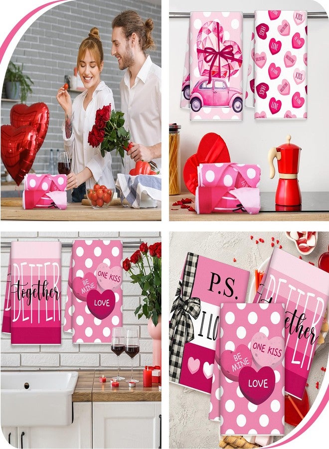 SmoothNovelty 6 Pcs Valentine's Day Kitchen Towels Rose Red Love Heart Dish Towel Decorative Hugs Kisses Hand Tea Towel Farmhouse Valentines Bathroom Decor for Holiday Anniversary Wedding Decoration - Image 5
