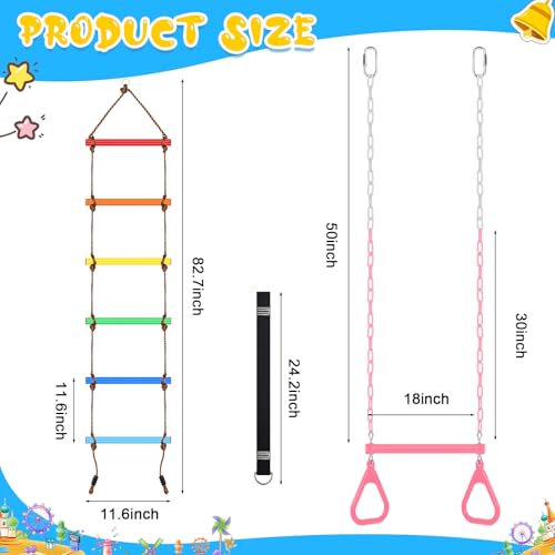 ShinyRelief 2 Pack Gym Swing Sets 48 Trapeze Swing Bar Monkey Bar Heavy Duty Chain with Locking 68ft Climbing Rope Ladder Climbing Game for Accessories Tree House Playground Outdoor Play Pink - Image 5