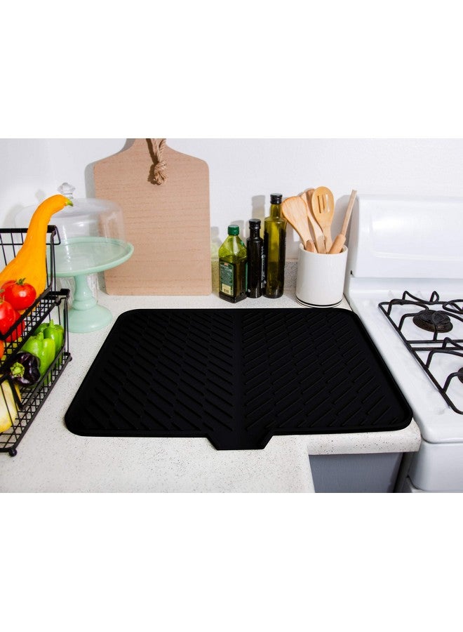 Luxet Luxet Silicone Dish Drying Mat with Built-in Drain Lip - Hygienic Drying Pad - Sturdy Compact Easy to Clean Tray Protects Surfaces Prevents Water Build Up - 23 X 17 (Black)  - Image 3