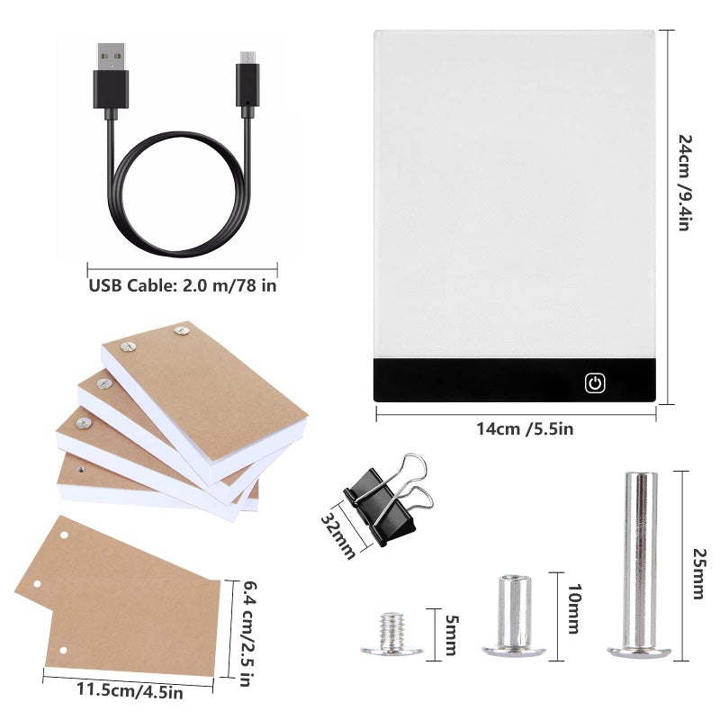 sponake Flip Book Kit with Light Pad - A5 LED Light Board/Box & 320 Sheets Flipbook for Drawing | Tracing | Sketching, Flip Books Paper with Holes & Binding Screws - Image 3
