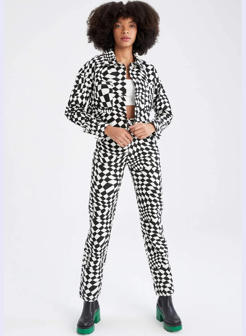 Defacto  Long Sleeve Diamond Print Shacket for Women | Best Price UAE