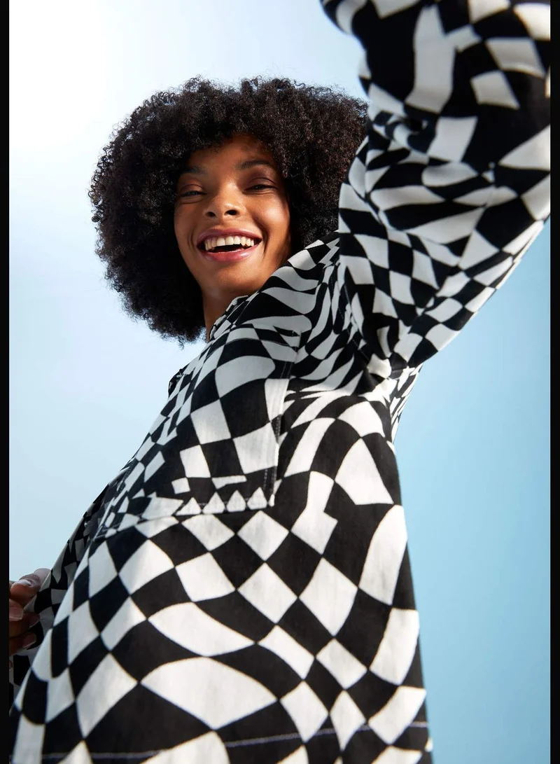 Defacto  Long Sleeve Diamond Print Shacket for Women | Best Price UAE