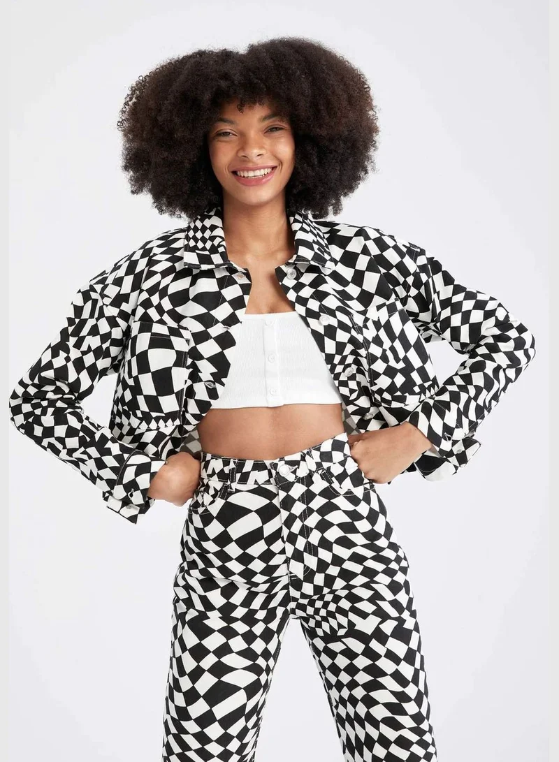 Defacto  Long Sleeve Diamond Print Shacket for Women | Best Price UAE