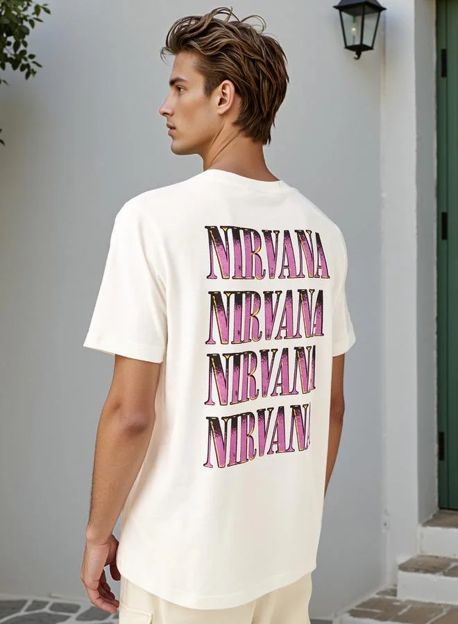 Splash FAV Nirvana Print Boxy T-shirt with Crew Neck and Short Sleeves