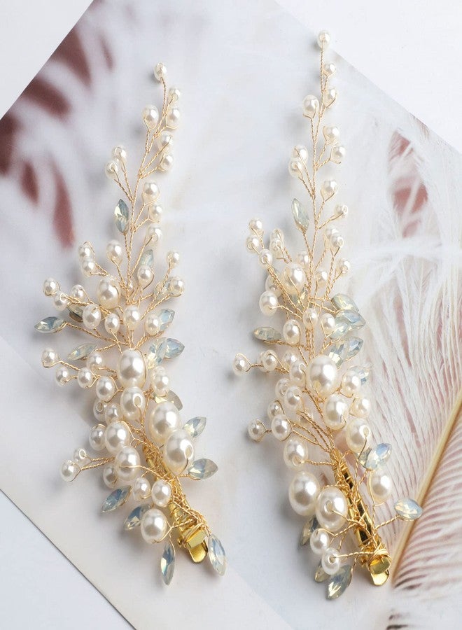 Sppry Wedding Pearl Hair Clips（2 Pcs）- Rhinestone Hair Accessories for Bridal Women（Gold) - Image 2