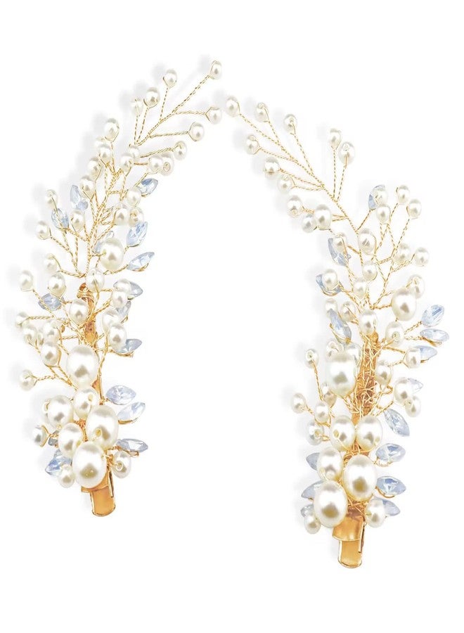 Sppry Wedding Pearl Hair Clips（2 Pcs）- Rhinestone Hair Accessories for Bridal Women（Gold) - Image 1