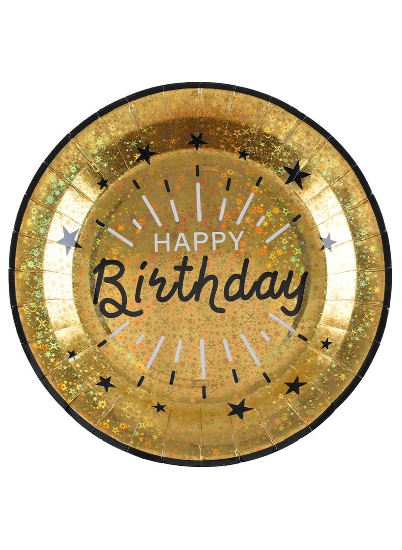 أطباق ورقية ذهبية ثلاثية الأبعاد للاستخدام مرة واحدة لعيد ميلاد سعيد، عبوة من 10 قطع، مقاس 22 سم