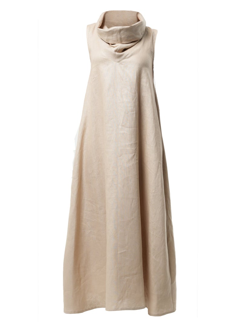 ميتامورفوزا فستان كتان بيج بياقة كبيرة ومميزة - Image 3