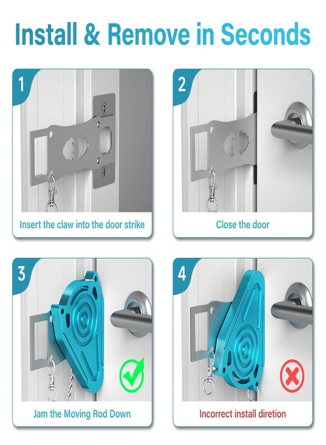 Urgeeo Metal Portable Door Lock for Travel Hotel Room Safety - Hotel Door Locks for Travelers Security, Extra Door Lock from Inside, Apartment Room Security Latches & Bolts Travel Essentials,Blue - Image 5