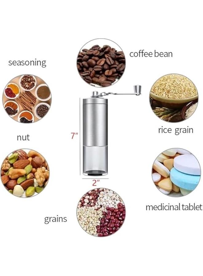 HOOKOR Manual coffee bean grinder with stainless steel burrs, portable stainless steel folding handle coffee bean grinder, transparent powder bin,Silver - Image 2