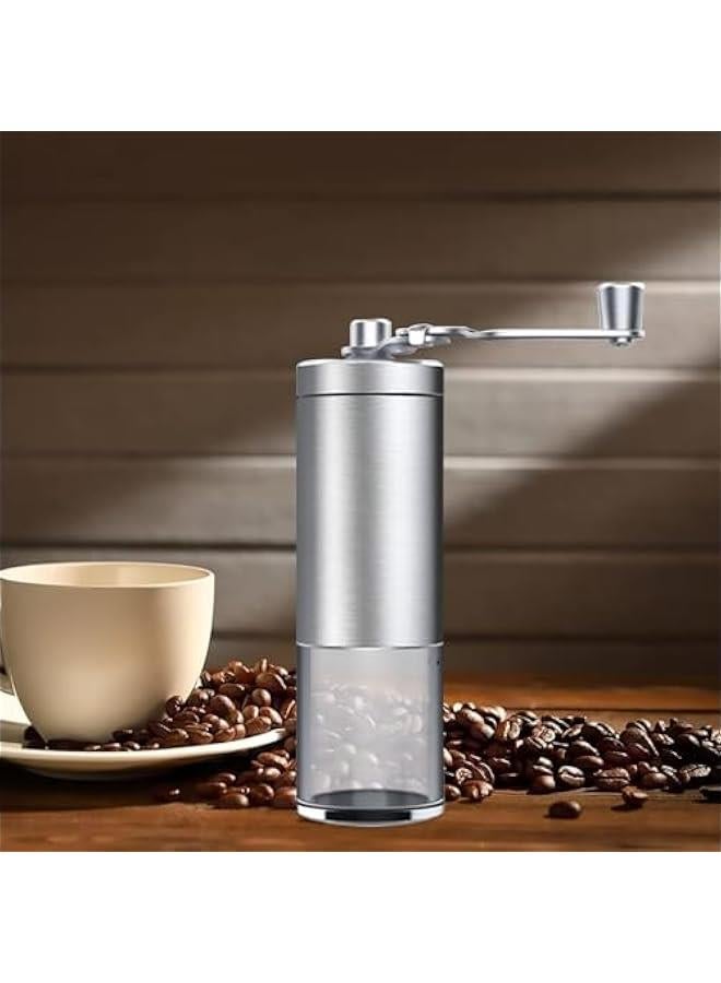 HOOKOR Manual coffee bean grinder with stainless steel burrs, portable stainless steel folding handle coffee bean grinder, transparent powder bin,Silver - Image 3