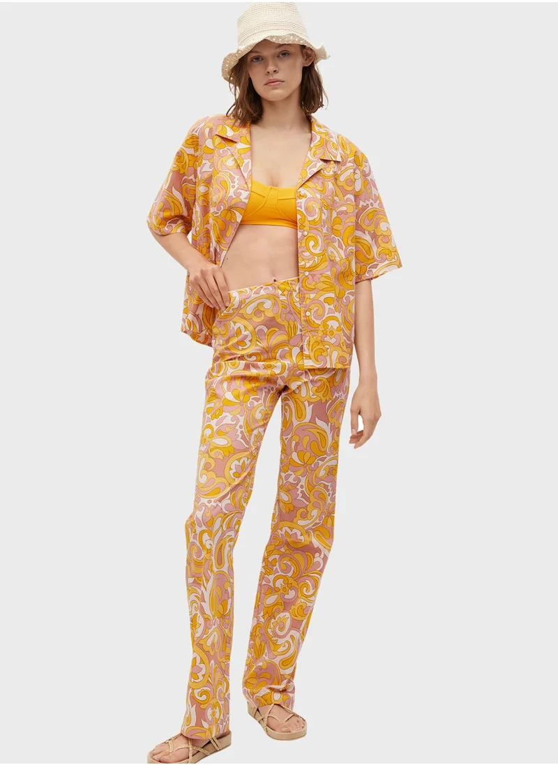 MANGO High Waist Printed Pants