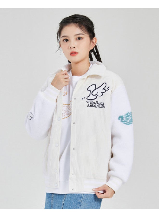 ERKE Women'S Winter Cotton Baseball Jacket With Lapel Contrast Color Cartoon Pattern Women'S Sport Coat - Image 1