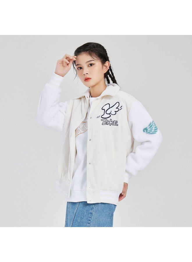 ERKE Women'S Winter Cotton Baseball Jacket With Lapel Contrast Color Cartoon Pattern Women'S Sport Coat - Image 3
