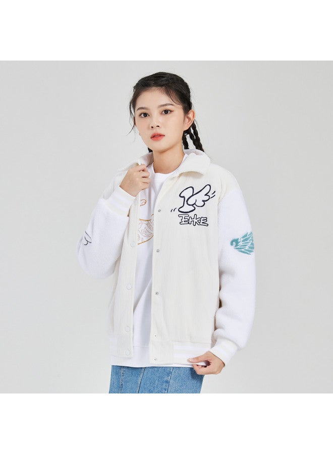 ERKE Women'S Winter Cotton Baseball Jacket With Lapel Contrast Color Cartoon Pattern Women'S Sport Coat - Image 2