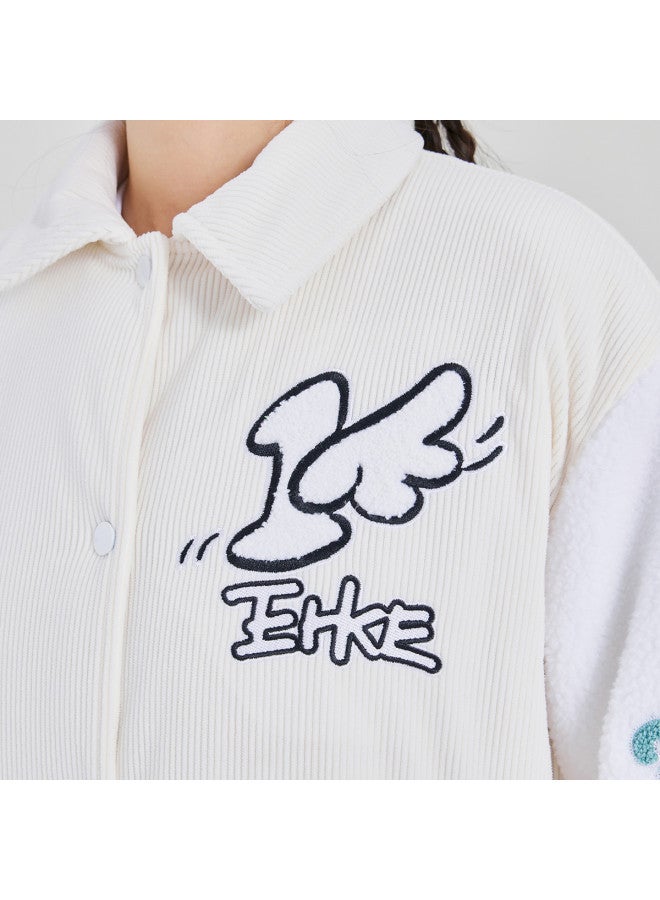 ERKE Women'S Winter Cotton Baseball Jacket With Lapel Contrast Color Cartoon Pattern Women'S Sport Coat - Image 4