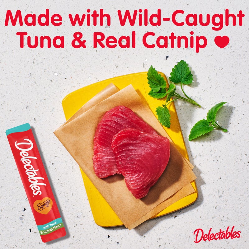 Hartz Delectables Squeeze Up Creamy Squeezable Puree, Lickable Wet Cat Treats, Grain Free, No Added Fillers, No by-Products, No Added Preservatives, 0.5 Ounces Tube Tuna with Catnip, 32 Tubes Total - Image 2