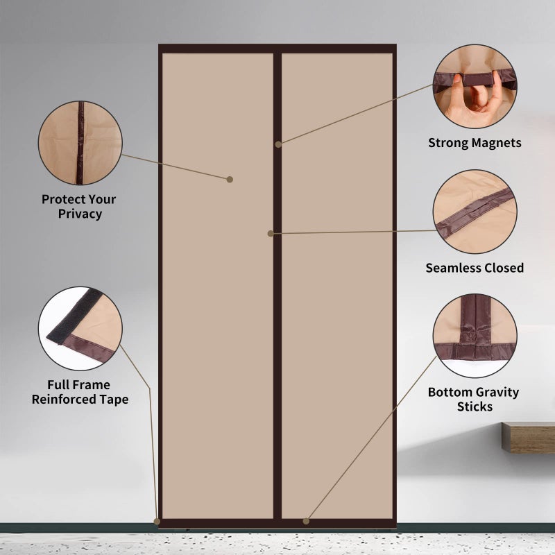 Veanusiver Magnetic Insulated Door Curtain  Thermal Door Cover Door Screen Auto Closer Self-Closing Privacy Screen Door For Air Conditioner Room  Patio  Bedroom-Hands Free  Fit Doors Size Up To 34"" X 80""  Coffee - Image 3