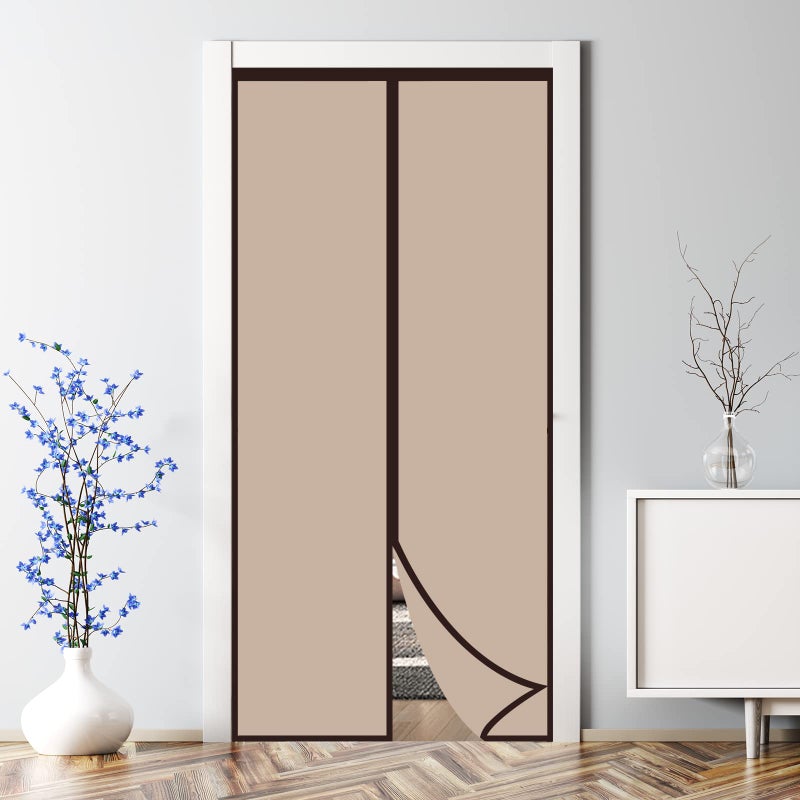 Veanusiver Magnetic Insulated Door Curtain  Thermal Door Cover Door Screen Auto Closer Self-Closing Privacy Screen Door For Air Conditioner Room  Patio  Bedroom-Hands Free  Fit Doors Size Up To 34"" X 80""  Coffee - Image 1