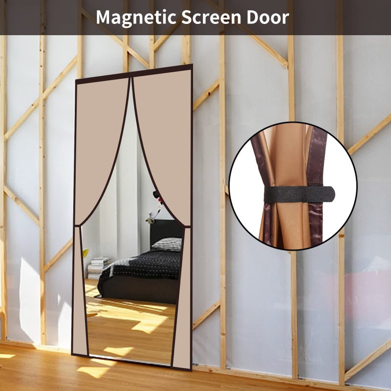Veanusiver Magnetic Insulated Door Curtain  Thermal Door Cover Door Screen Auto Closer Self-Closing Privacy Screen Door For Air Conditioner Room  Patio  Bedroom-Hands Free  Fit Doors Size Up To 34"" X 80""  Coffee - Image 2