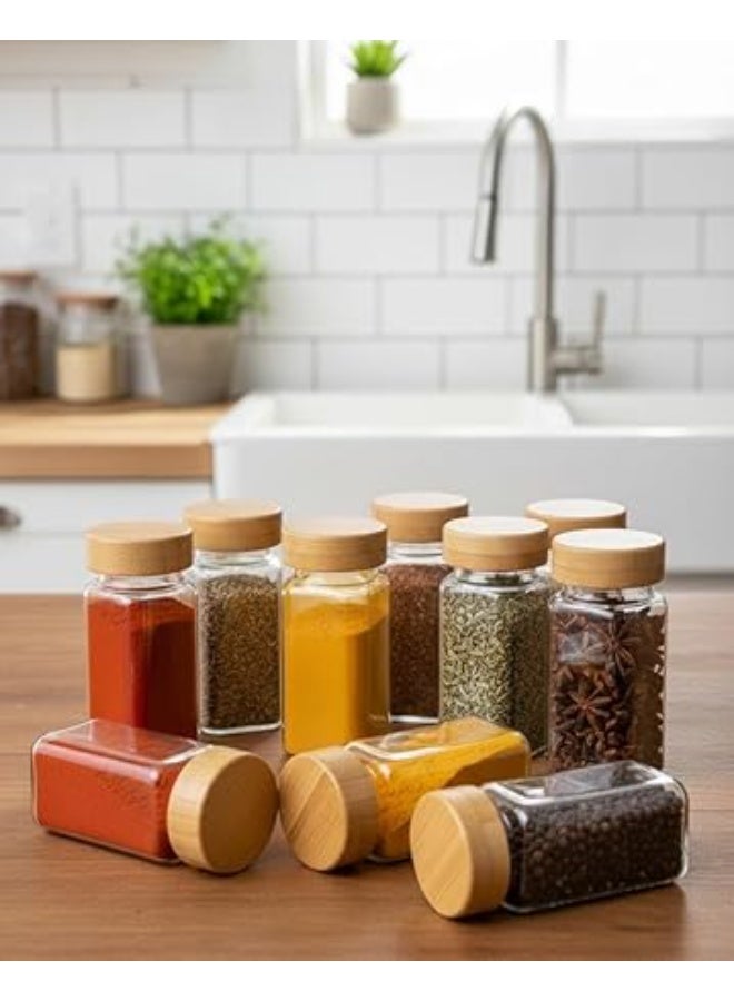 Spaceshoop 24 Piece Glass Spice Jars Set with Bamboo Lids 100Ml Square Spice Containers Airtight Silicone Seal High Glass Organizers for Kitchen and Pantry Storage 100 ML Small - Image 2
