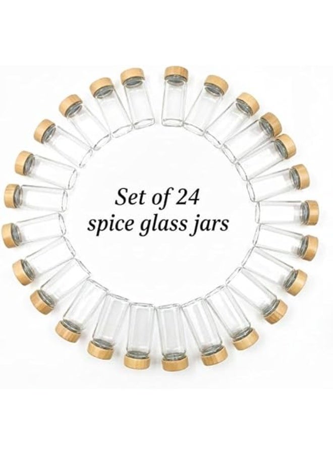 Spaceshoop 24 Piece Glass Spice Jars Set with Bamboo Lids 100Ml Square Spice Containers Airtight Silicone Seal High Glass Organizers for Kitchen and Pantry Storage 100 ML Small - Image 1
