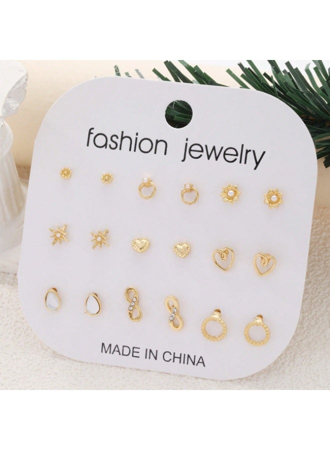 Vynara Fashion Multi Element Stud Earrings Set for Women Elegant Versatile Minimal Jewelry - Image 2