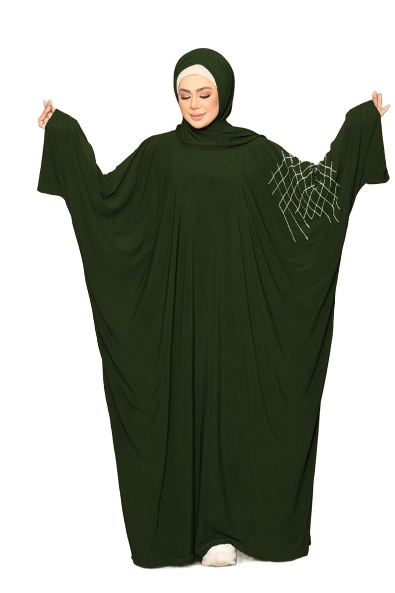 Gamal sons Premium Vison Prayer Abaya – Full Coverage & Elastic Fit Consists of 2 Pieces Model 7099 , Olive - Image 1