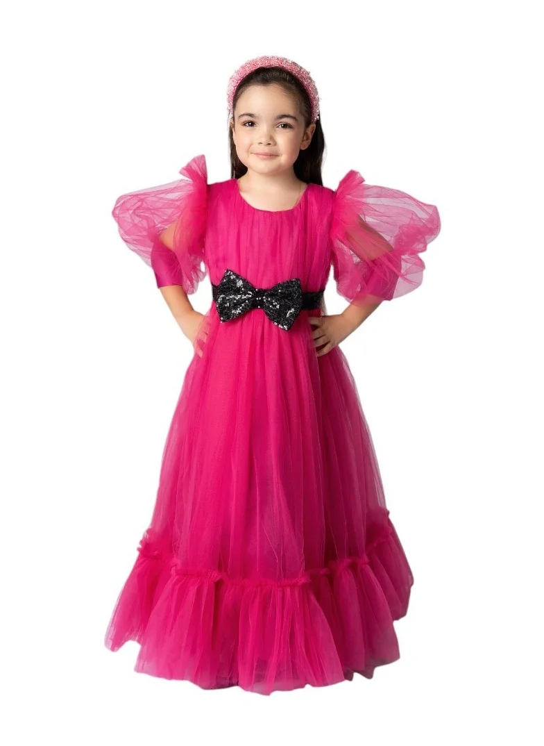 D'Daniela Bow Detailed Princess Maxi Dress Fuchsia