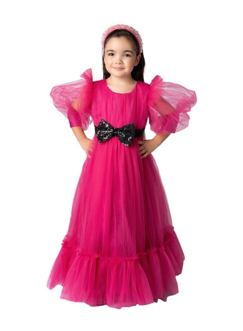 D'Daniela Bow Detailed Princess Maxi Dress Fuchsia  - Image 1