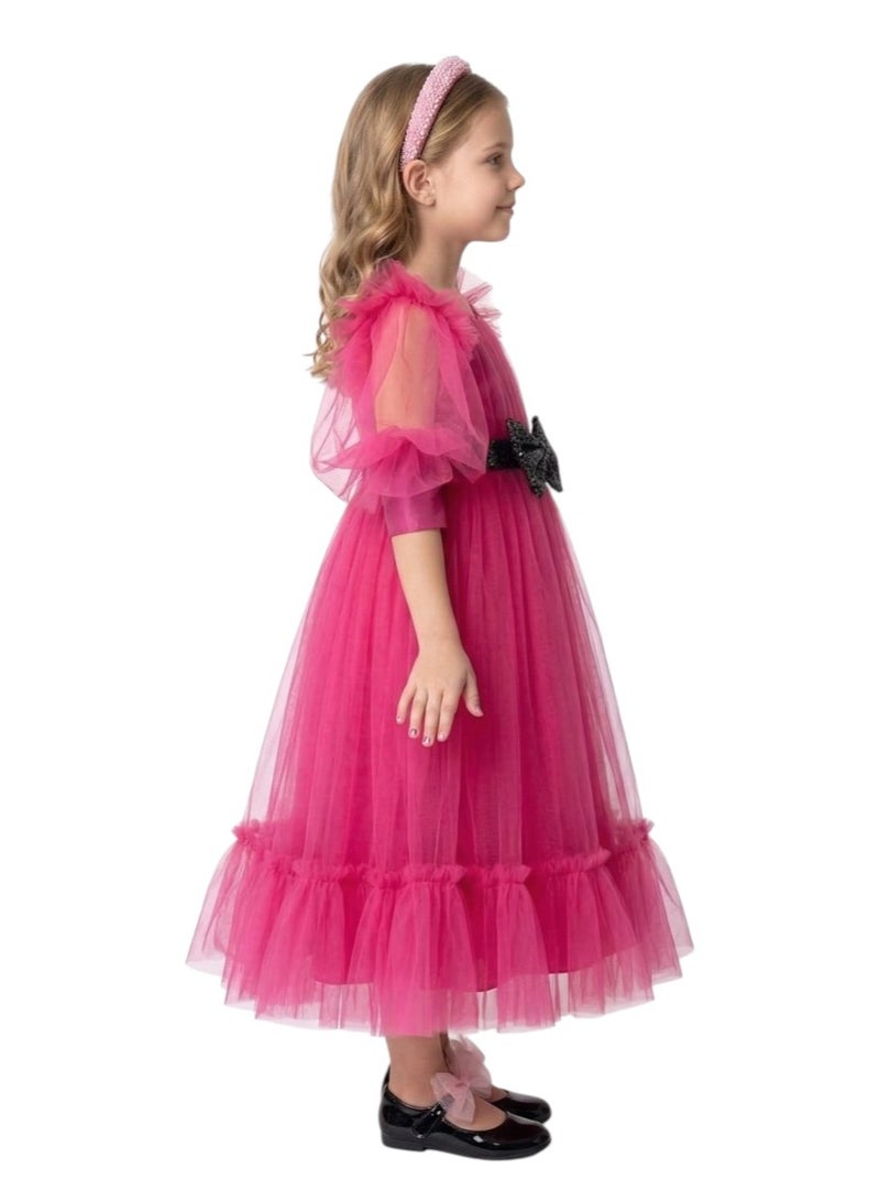 D'Daniela Bow Detailed Princess Maxi Dress Fuchsia - Image 3
