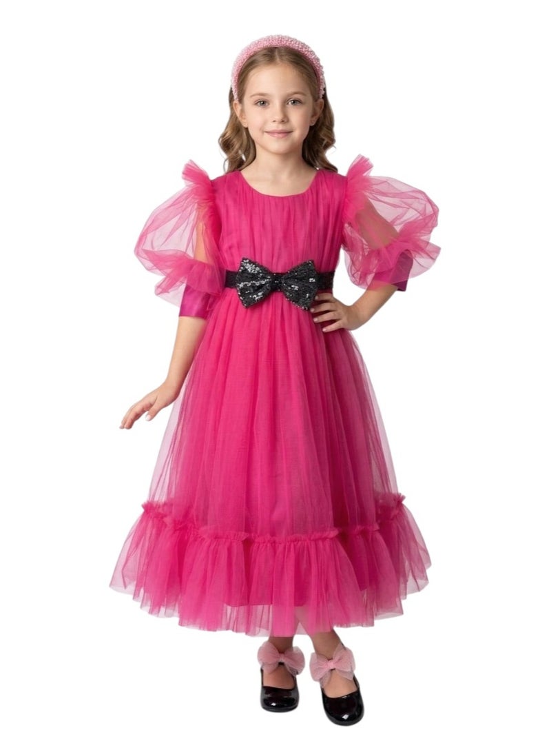 D'Daniela Bow Detailed Princess Maxi Dress Fuchsia - Image 1