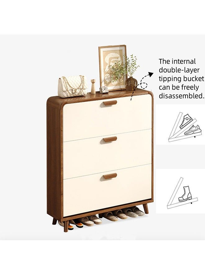 Wooden Shoe Storage Cabinet with 3 Flip Doors, Shoe Rack with Detachable Shelves & Countertop - Space Saving Entryway, Hallway, Living Room Organizer  (White-100×24×120CM) - Image 5