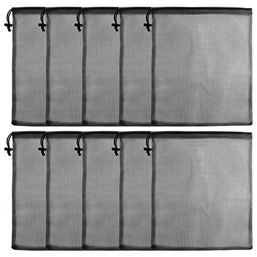 KUUQA 10 Pcs Drawstring Bag, Laundry and Golf Ball Bag, Nylon Mesh for Storage, Travel and Sports (Black, 13"x15.5") - Image 1