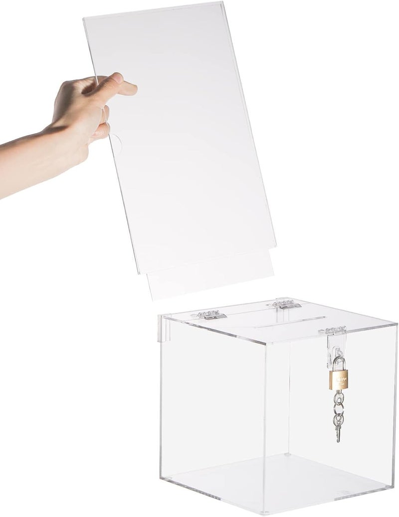 Youeon Square Acrylic Donation Box with Lock, 7 x 7 x 18 in Clear Suggestion Box with Slot and Lock, Ballot Tin with Sign Holder for Tip, Comment, Voting, Charity, Fundraising - Image 4