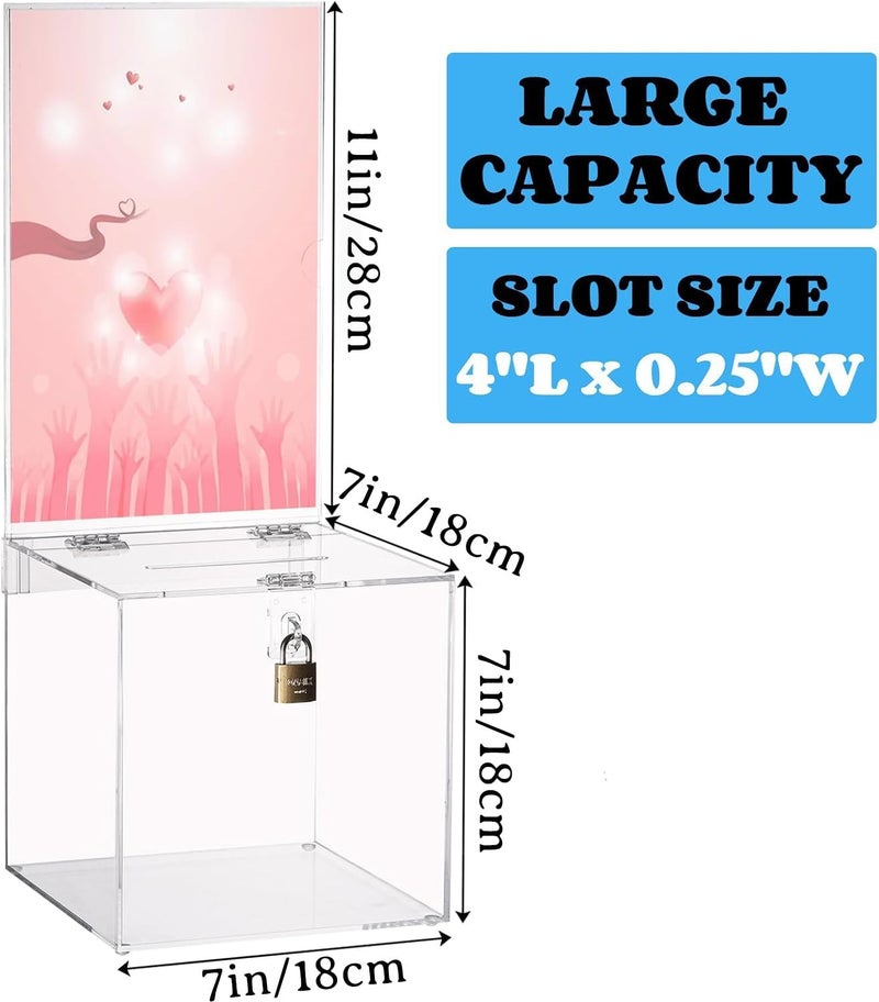 Youeon Square Acrylic Donation Box with Lock, 7 x 7 x 18 in Clear Suggestion Box with Slot and Lock, Ballot Tin with Sign Holder for Tip, Comment, Voting, Charity, Fundraising - Image 2