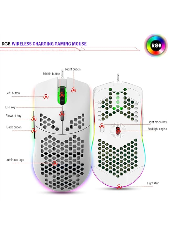 Wired Gaming Mouse Honeycomb Hollow Design Ergonomic Lightweight Usb Wired Mouse With Backlight 6 ons 6 Speed Adjustable Dpi Computer Mouse Rgb Gaming Mouse For Mac Laptop Computer Pc - Image 4