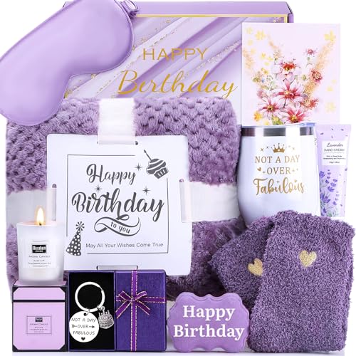 BaiCai Birthday Gifts for Women, Happy Birthday Gifts for Mom, Her, Sister, Best Friend, Girlfriend, Coworker, Wife Bday Gift Ideas, Unique Relaxing Spa Birthday Gift Basket for Women Care Package w/ Blanket - Image 1