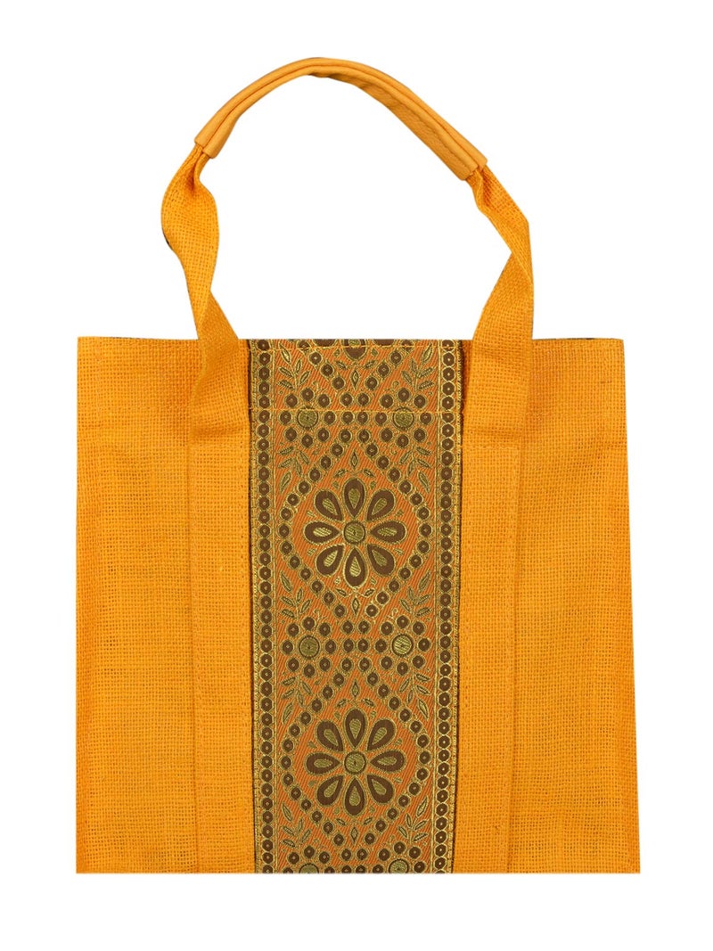 Jute Cottage Eco-Friendly Lunch & Grocery Bag for Men & Women | 10x10x6 in Yellow Plain Jute with Lace & Zip | Handcrafted Sustainable Tiffin & Carry Tote for Office, Travel, Daily Use - Image 3