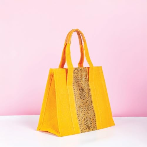 Jute Cottage Eco-Friendly Lunch & Grocery Bag for Men & Women | 10x10x6 in Yellow Plain Jute with Lace & Zip | Handcrafted Sustainable Tiffin & Carry Tote for Office, Travel, Daily Use - Image 2
