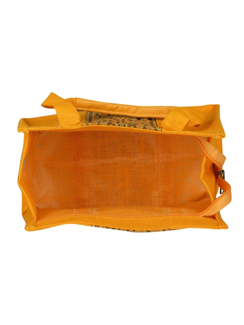 Jute Cottage Eco-Friendly Lunch & Grocery Bag for Men & Women | 10x10x6 in Yellow Plain Jute with Lace & Zip | Handcrafted Sustainable Tiffin & Carry Tote for Office, Travel, Daily Use - Image 5