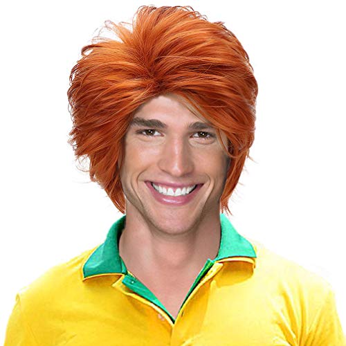 PARTY ZONE Short Orange Cosplay Wig-Man Synthetic Anime Role Play Wigs for Party Jesus Hair Halloween Costume Wig - Image 1