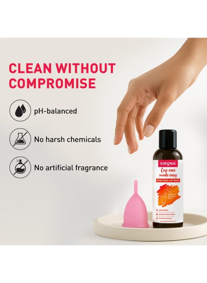 Sirona Reusable Menstrual Cup for Women - Large with pH Balanced Menstrual Cup Wash Liquid - 100 ml - Image 3