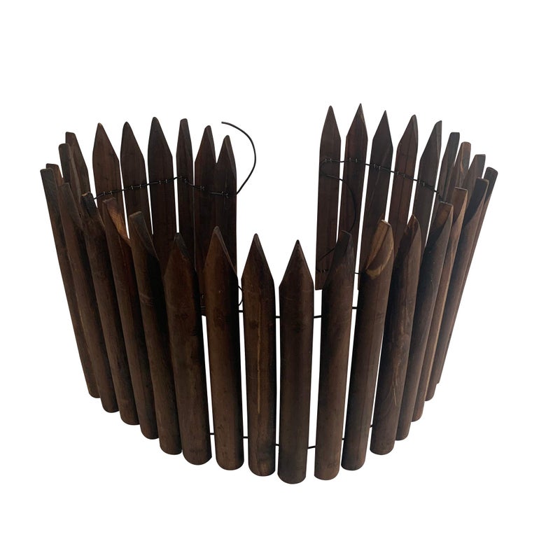 Worth Garden Wooden Short Fence Edging - Burnt Wood Finish Outdoor Lawn Landscape Edging - Flexible Decorative Border - Tree Fence - 11.8'' H x 42'' L - K624A05
