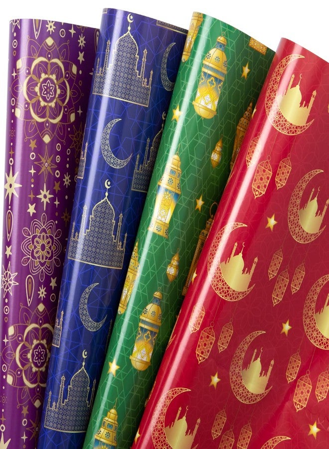 WRAPAHOLIC Eid Wrapping Paper Sheet - 12 Sheets Ramadan Kareem Moon Stars Lantern Mosque Design Folded Flat for Islam Holiday Party Celebration - 19.7 Inch x 27.5 Inch Per Sheet - Image 1