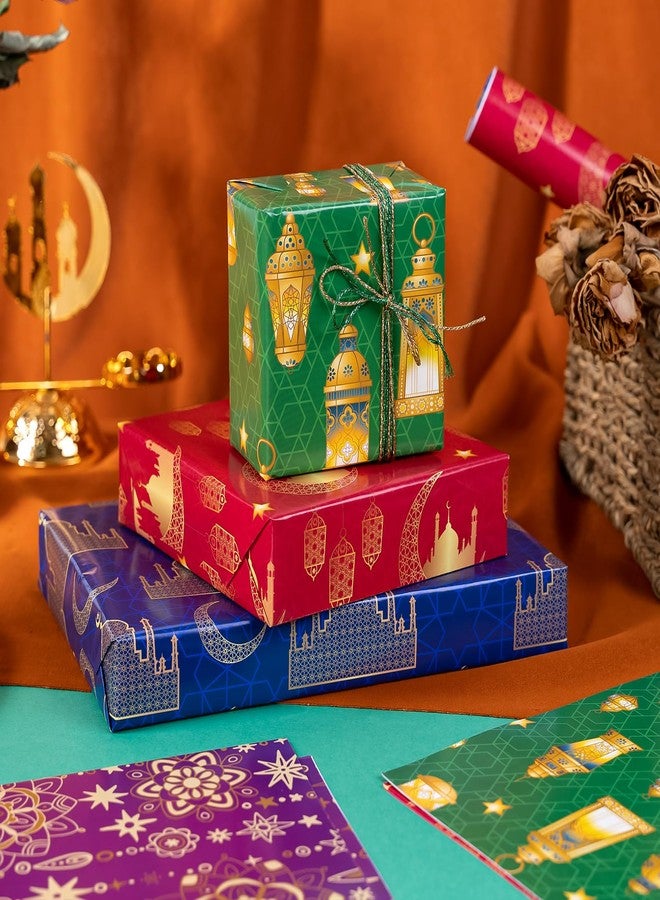 WRAPAHOLIC Eid Wrapping Paper Sheet - 12 Sheets Ramadan Kareem Moon Stars Lantern Mosque Design Folded Flat for Islam Holiday Party Celebration - 19.7 Inch x 27.5 Inch Per Sheet - Image 4