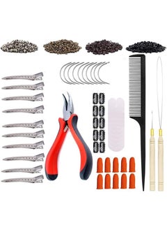 1 Set Hair Extension Tool Kit Plier Hook Pulling Needle 400Pc 4Colors Micro Silicone Link Rings Beads for Professional Hair Styling Tools Accessory Mixture Colors