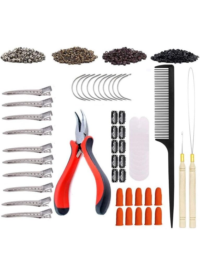 Funyn - 1 Set Hair Extension Tool Kit Plier Hook Pulling Needle 400Pc 4Colors Micro Silicone Link Rings Beads for Professional Hair Styling Tools Accessory Mixture Colors - Image 1