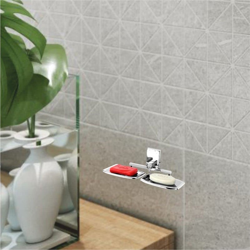 GRIVAN SS 304 Square Shape Wall Mounted Stainless Steel Double Soap Holder, Soap Stands, Soap Case, Soap Dish, Soap Tray for Bathroom Rust Free Chromed Finished - Image 4